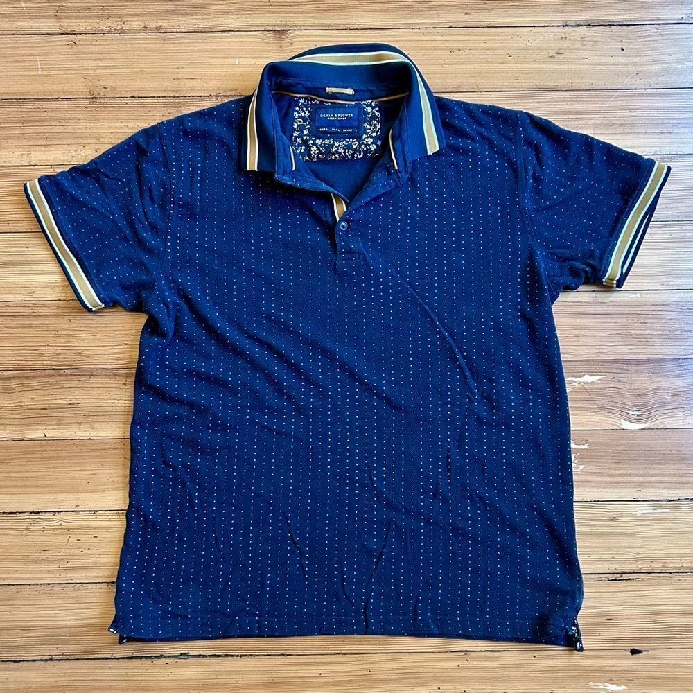 Denim & Flower Ricky Singh short sleeve cotton polo. Size L.